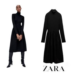 NWT ZARA Women | Black | CONTRASTING MIDI DRESS
